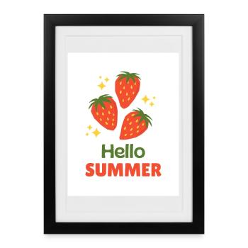 Hello Summer Strawberries - Framed poster (27 × 37 cm) - black - Front