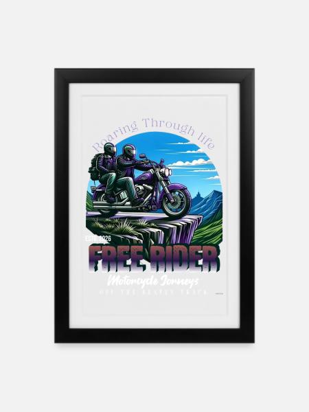 Vintage Motorbike Canyon Free Rider-Design. - Gerahmtes Poster (27 × 37 cm) - Schwarz