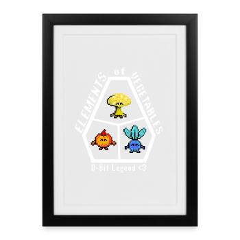 Elements of Vegetables, 8-Bit Legend, Pixel Gemüse - Gerahmtes Poster (27 × 37 cm) - Schwarz - Vorne