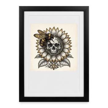 Hummel-Schädel-Sonnenblume - Gerahmtes Poster (27 × 37 cm) - Schwarz - Vorne