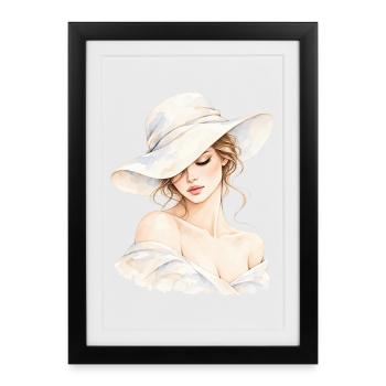 Portrait einer Frau mit Hut - Gerahmtes Poster (27 × 37 cm) - Schwarz - Vorne