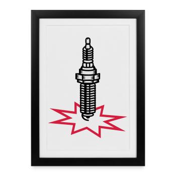 Une bougie d'allumage avec une étincelle - Affiche encadrée (27 × 37 cm) - noir - Devant