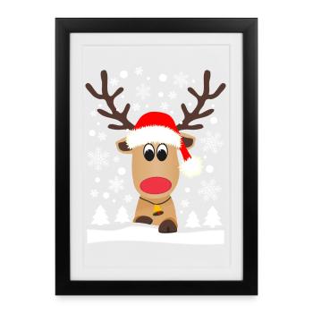 Renne de noël Flocons de neige Hiver - Affiche encadrée (27 × 37 cm) - noir - Devant