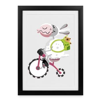 Cute sheep with bike - Framed poster (27 × 37 cm) - black - Front