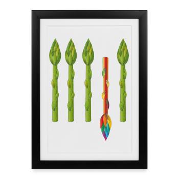 Four green asparagus and one colorful asparagus - Framed poster (27 × 37 cm) - black - Front