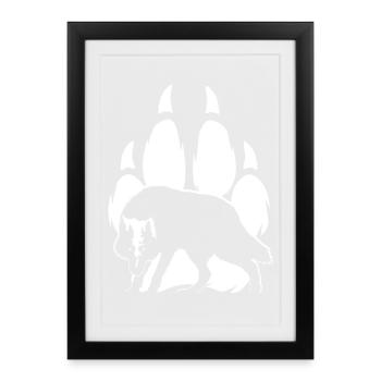Silhouette et patte de loup - Affiche encadrée (27 × 37 cm) - noir - Devant