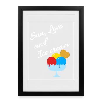 Soleil, amour et crème glacée - Affiche encadrée (27 × 37 cm) - noir - Devant