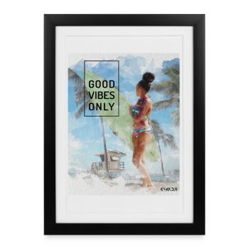Beach Surfer Girl – Ondes positives - Affiche encadrée (27 × 37 cm) - noir - Devant