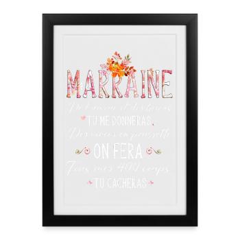 Marraine bisous d'amour et virées en poussette - Affiche encadrée (27 × 37 cm) - noir - Devant