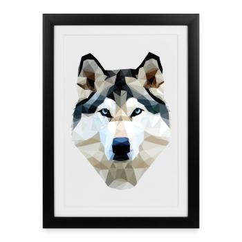 Polygone de chien husky - Affiche encadrée (27 × 37 cm) - noir - Devant