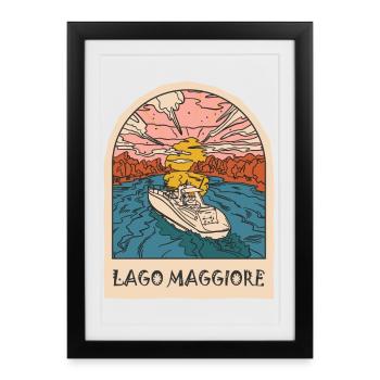 Lac Majeur Vacances Piémont Tessin Italie - Affiche encadrée (27 × 37 cm) - noir - Devant