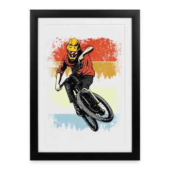 Rider BMX rétro à rayures coucher de soleil - Affiche encadrée (27 × 37 cm) - noir - Devant