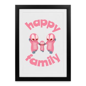 Motifs familiaux ludiques avec des personnages colorés - Affiche encadrée (27 × 37 cm) - noir - Devant