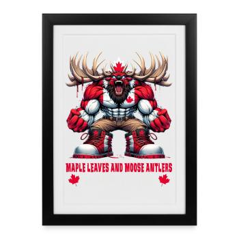 Motif de wapiti du Canada - Affiche encadrée (27 × 37 cm) - noir - Devant