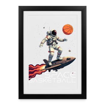 Space Basketball Astronaut Raumschiff Geschenk - Gerahmtes Poster (27 × 37 cm) - Schwarz - Vorne