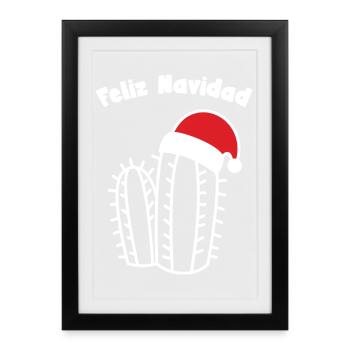 Feliz Navidad Merry Christmas Cactus Santa Hat - Framed poster (27 × 37 cm) - black - Front