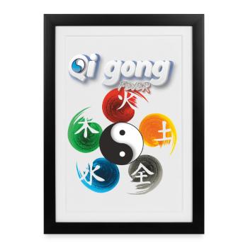 Yin Yang Cinq Éléments Qi Gong Fever Design - Affiche encadrée (27 × 37 cm) - noir - Devant