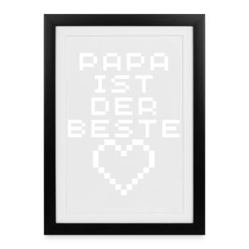 Papa ist der Beste Pixelherz - Gerahmtes Poster (27 × 37 cm) - Schwarz - Vorne