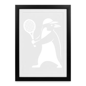 Minimaliste Pingouin Tennis Joueur de revers - Affiche encadrée (27 × 37 cm) - noir - Devant