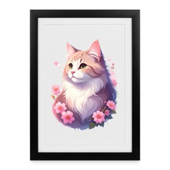 Portrait de chat angora - Affiche encadrée (27 × 37 cm) - noir - Devant