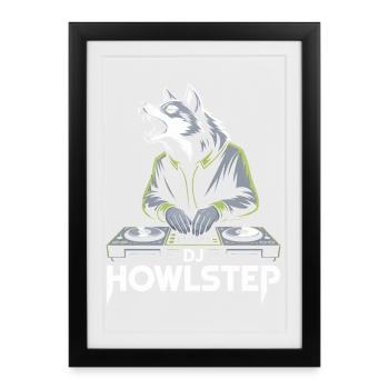 DJ Howlstep Wolf at the mixing desk Rave Vibes - Framed poster (27 × 37 cm) - black - Front