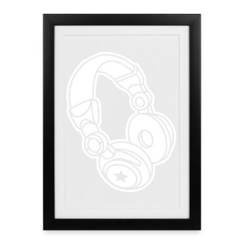 Headphones Star : Musique et ambiance de fête - Affiche encadrée (27 × 37 cm) - noir - Devant
