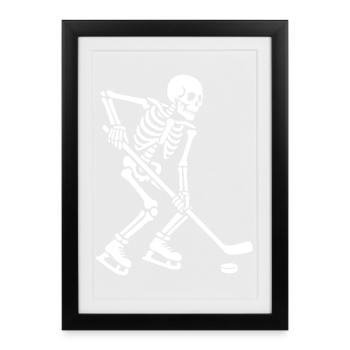 Le skeleton joue au hockey - Affiche encadrée (27 × 37 cm) - noir - Devant