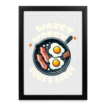 Egg and bacon alarm clock in the pan - Framed poster (27 × 37 cm) - black - Front