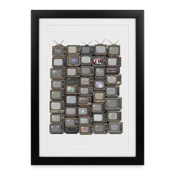 Collage de piles TV rétro - Affiche encadrée (27 × 37 cm) - noir - Devant