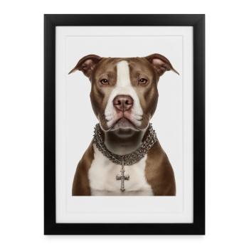 Pitbull avec chien à chaîne de croisement chrétien chrétien - Affiche encadrée (27 × 37 cm) - noir - Devant