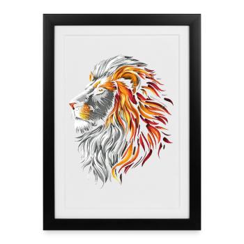 Lion Colorful Lion Head Predator White Gold Art - Framed poster (27 × 37 cm) - black - Front