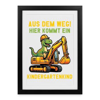 Voici un enfant de maternelle 2026, Dino excavateur - Affiche encadrée (27 × 37 cm) - noir - Devant