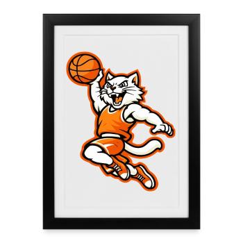 Mascotte du Chat de Dunk de basket en colère - Affiche encadrée (27 × 37 cm) - noir - Devant