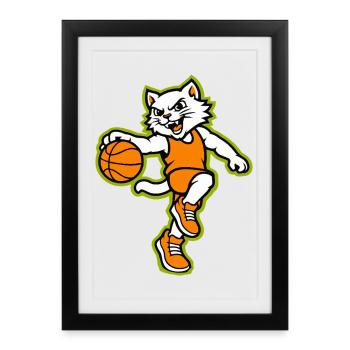 Mascotte d’action de basketball des Wildcats - Affiche encadrée (27 × 37 cm) - noir - Devant