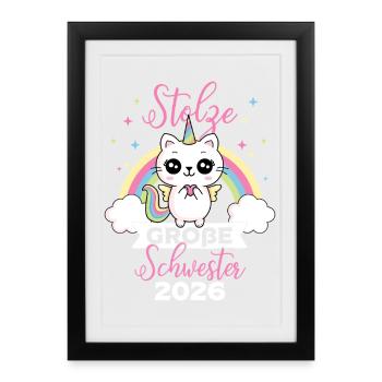 Proud Big Sister 2026 Unicorn Cat Baby - Framed poster (27 × 37 cm) - black - Front