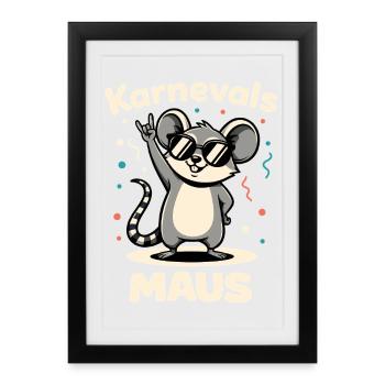 Karneval Rockmusik Karnevalsmaus Niedlich - Gerahmtes Poster (27 × 37 cm) - Schwarz - Vorne