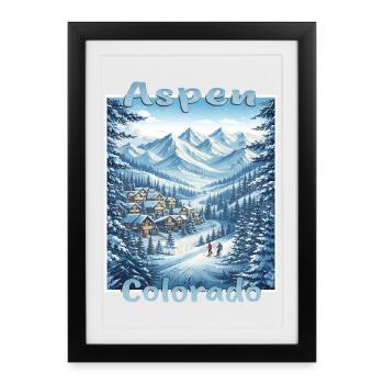 Aspen Colorado Sports d’hiver Ski Snowboard Winterurl - Affiche encadrée (27 × 37 cm) - noir - Devant