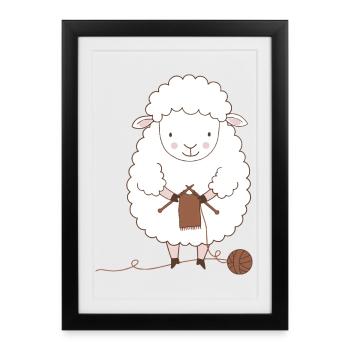 Mouton Tricoteur Laine et Aiguilles  - Affiche encadrée (27 × 37 cm) - noir - Devant