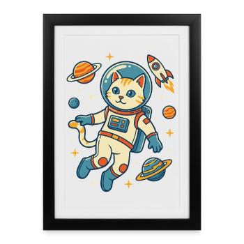 Chat astronaute dans l’espace - Affiche encadrée (27 × 37 cm) - noir - Devant