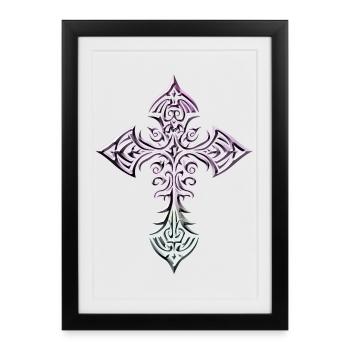 Croix tribale en croix en forme de dégradé - Affiche encadrée (27 × 37 cm) - noir - Devant