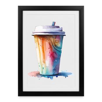 Art de tasse de café cappuccino - Affiche encadrée (27 × 37 cm) - noir - Devant