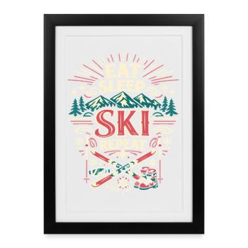 Cadeau de vie de skieur répété - Affiche encadrée (27 × 37 cm) - noir - Devant