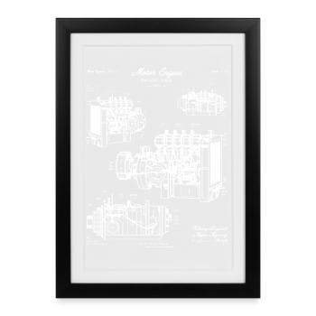 Vintage Engine Blueprint Art - Framed poster (27 × 37 cm) - black - Front