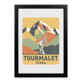 Alpinisme cycliste du Col du Tourmalet Pyrénées Art - Affiche encadrée (27 × 37 cm) - noir - Devant