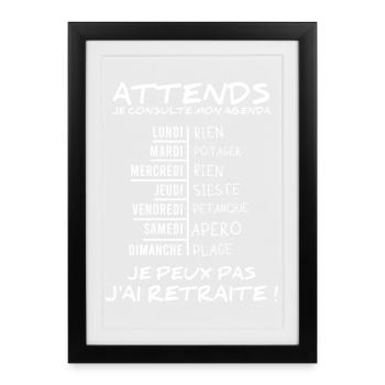 Agenda Retraite (texte blanc) - Affiche encadrée (27 × 37 cm) - noir - Devant
