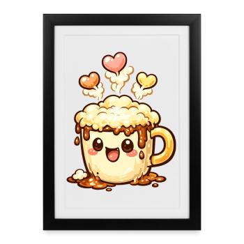 Cœur de tasse de café sourire latte - Affiche encadrée (27 × 37 cm) - noir - Devant