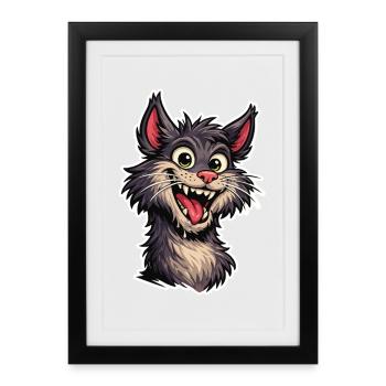 Image joyeuse d’un chat de dessin animé souriant - Affiche encadrée (27 × 37 cm) - noir - Devant