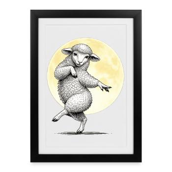 Moon Dancing Sheep Illustration - Framed poster (27 × 37 cm) - black - Front