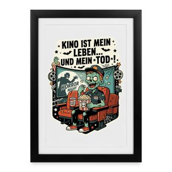 Kino Horror Zombie Popcorn Humor - Gerahmtes Poster (27 × 37 cm) - Schwarz - Vorne