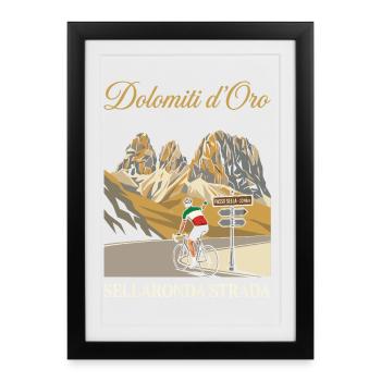 Passo Sella 2240m Dolomiti d'Oro Cycling Art - Framed poster (27 × 37 cm) - black - Front
